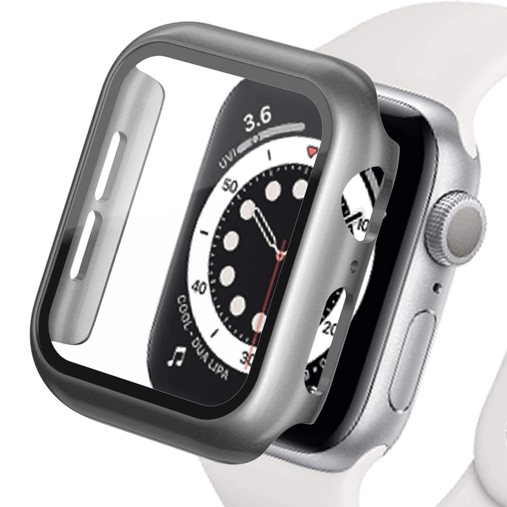 Tempered Glass+Matte Watch Cover for Apple Watch Case 44mm 40mm 42mm 38mm Bumper+Screen Protector for Iwatch SE 6 5 4 3 2 1