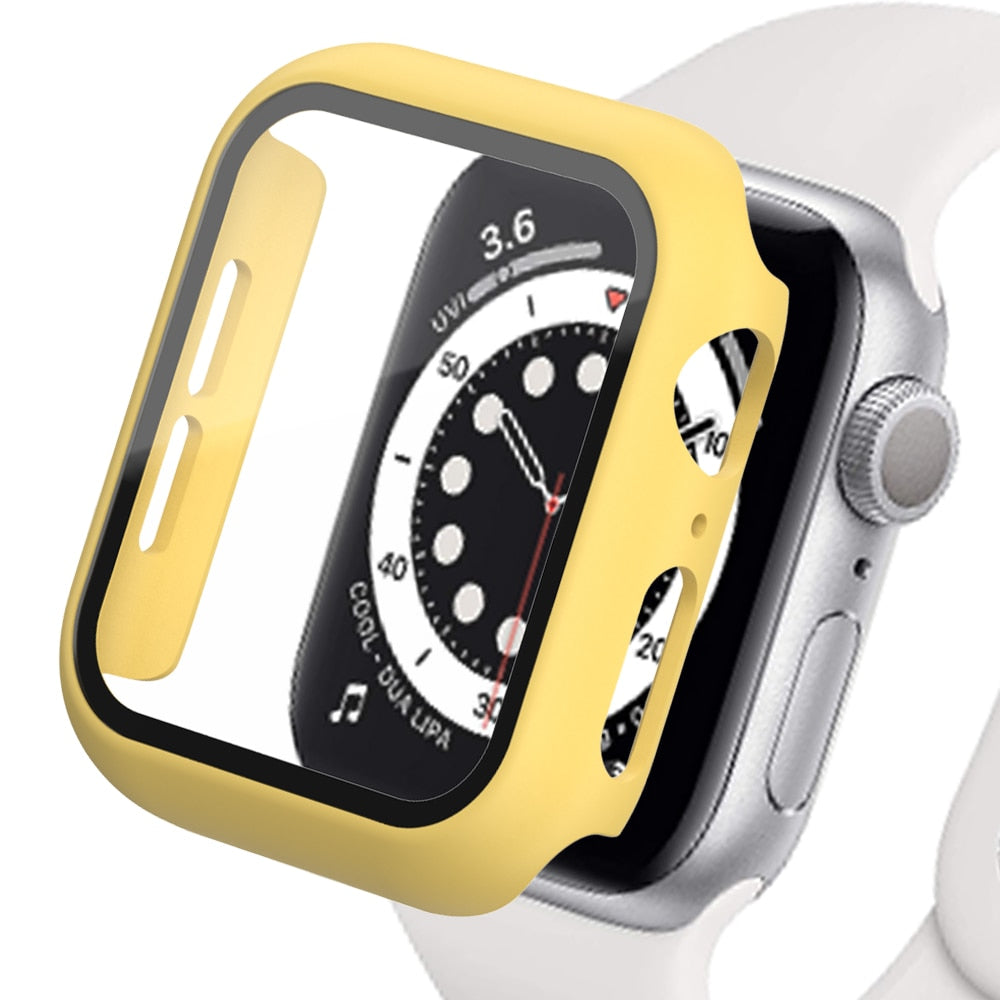 Tempered Glass+Matte Watch Cover for Apple Watch Case 44mm 40mm 42mm 38mm Bumper+Screen Protector for Iwatch SE 6 5 4 3 2 1