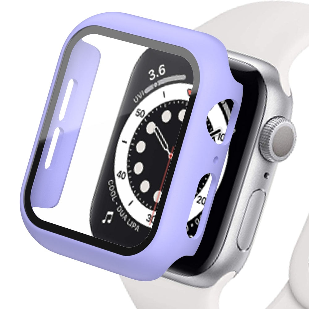 Tempered Glass+Matte Watch Cover for Apple Watch Case 44mm 40mm 42mm 38mm Bumper+Screen Protector for Iwatch SE 6 5 4 3 2 1