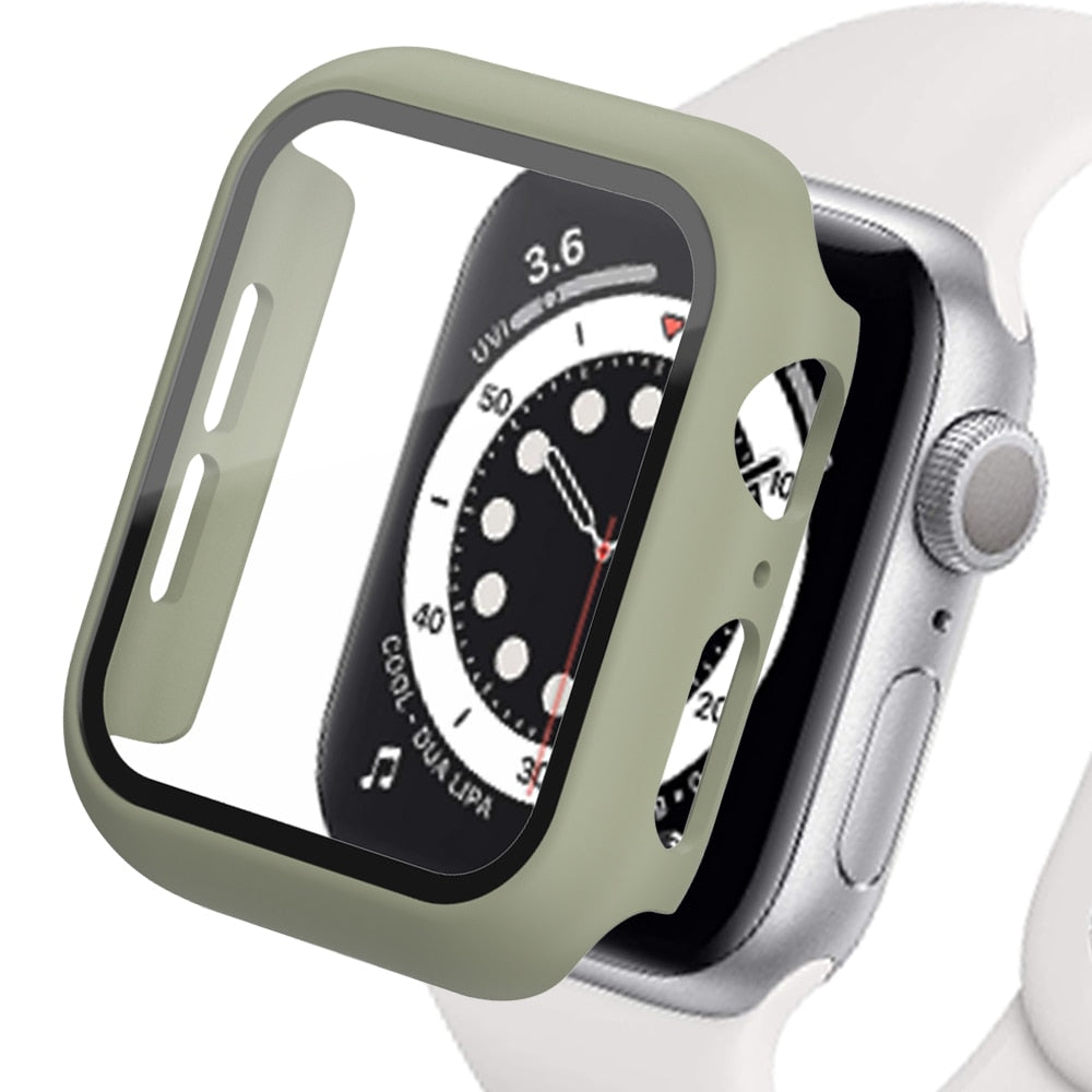 Tempered Glass+Matte Watch Cover for Apple Watch Case 44mm 40mm 42mm 38mm Bumper+Screen Protector for Iwatch SE 6 5 4 3 2 1